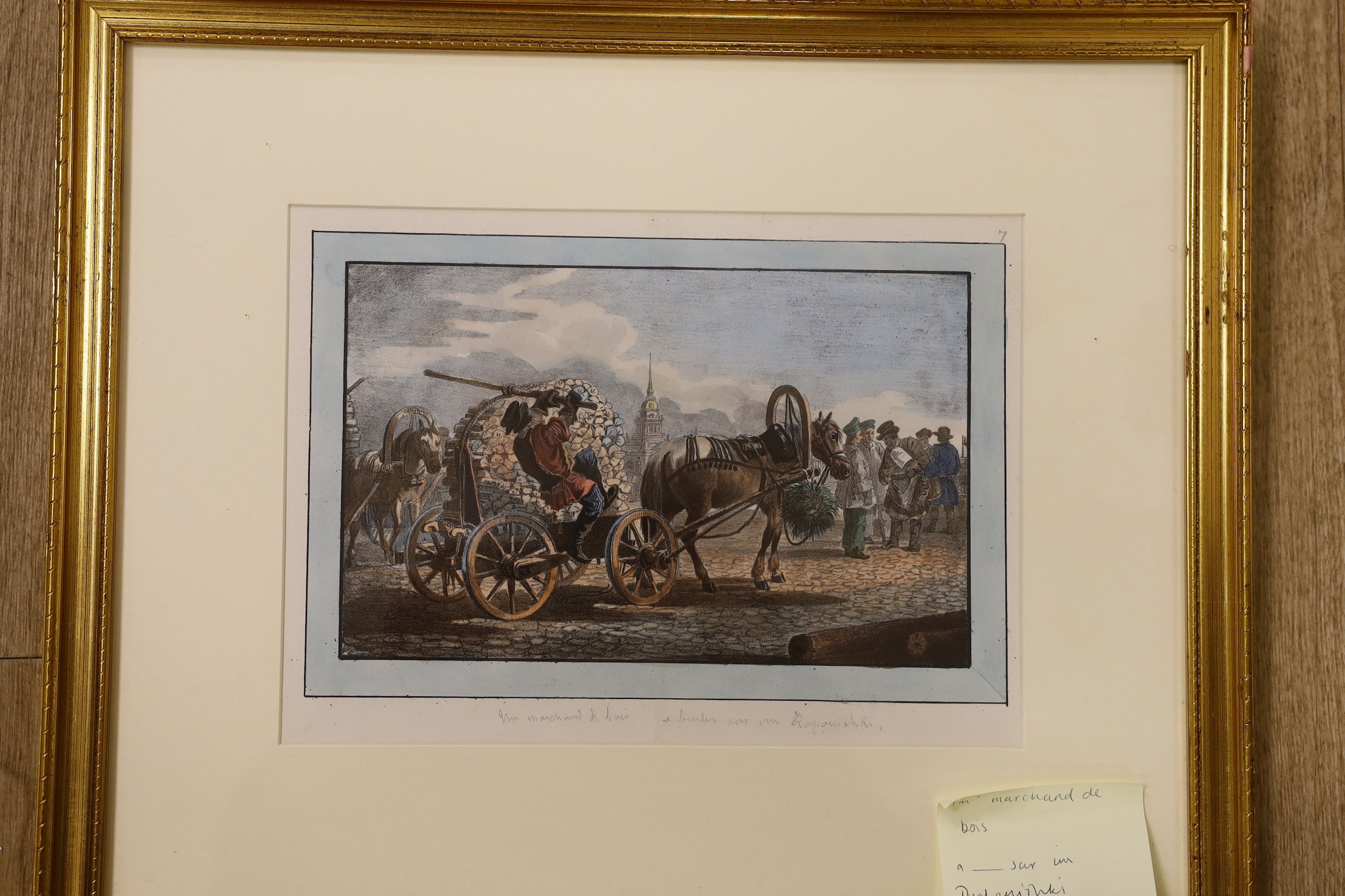 A set of four 19th century French coloured lithographs, Emperor Alexander I and other Russian subjects, 14.5 x 24cm